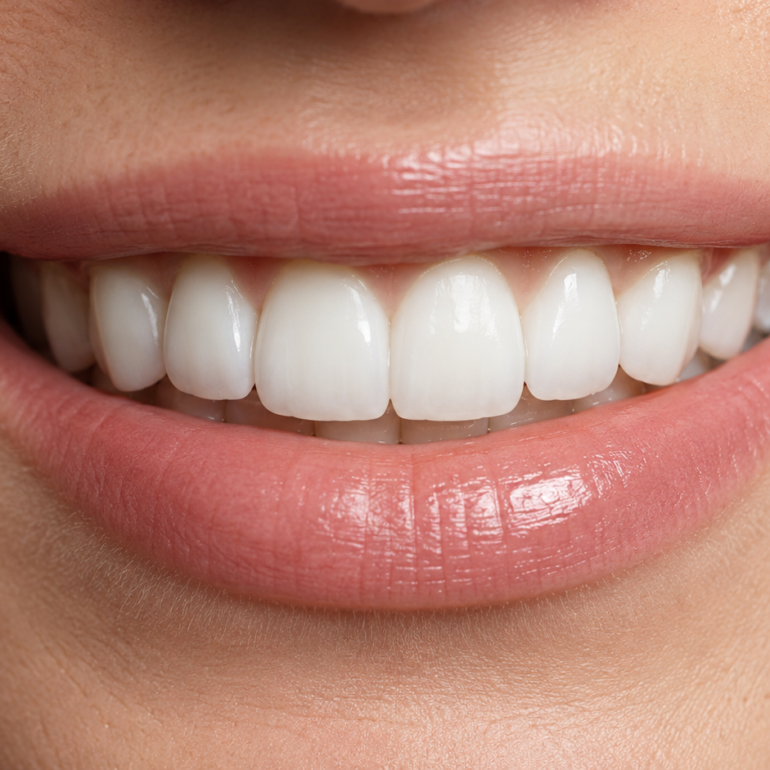 Sorriso con i denti ricostruiti da una protesi fissa