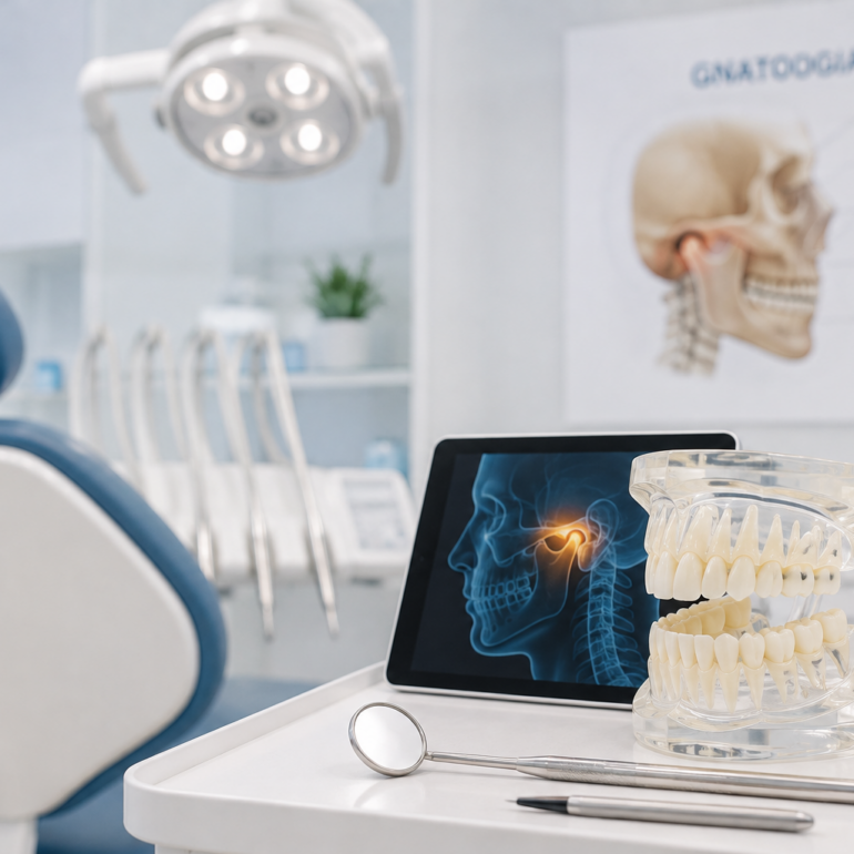 Studio attrezzato per la gnatologia con modello della mandibola